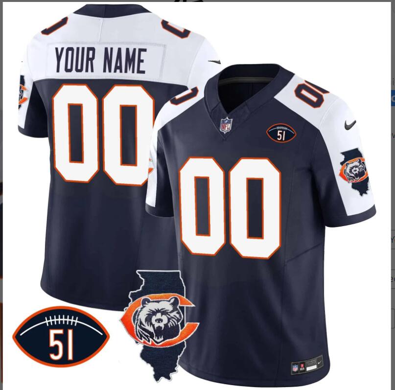 Men 2024 Nike NFL Chicago Bears Throwback Illinois Patch Vapor Custom Jersey->customized nfl jersey->Custom Jersey